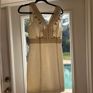 Lilly Pulitzer white Aveline shift dress with gold braided detail